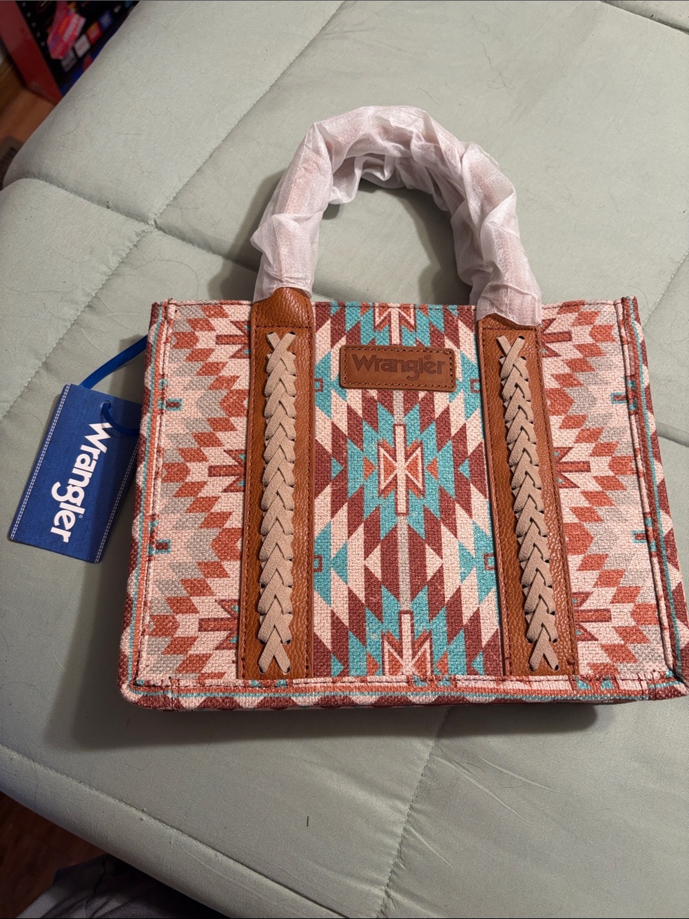 Wrangler Aztec Pattern Tote in Pink, Turquoise & Brown